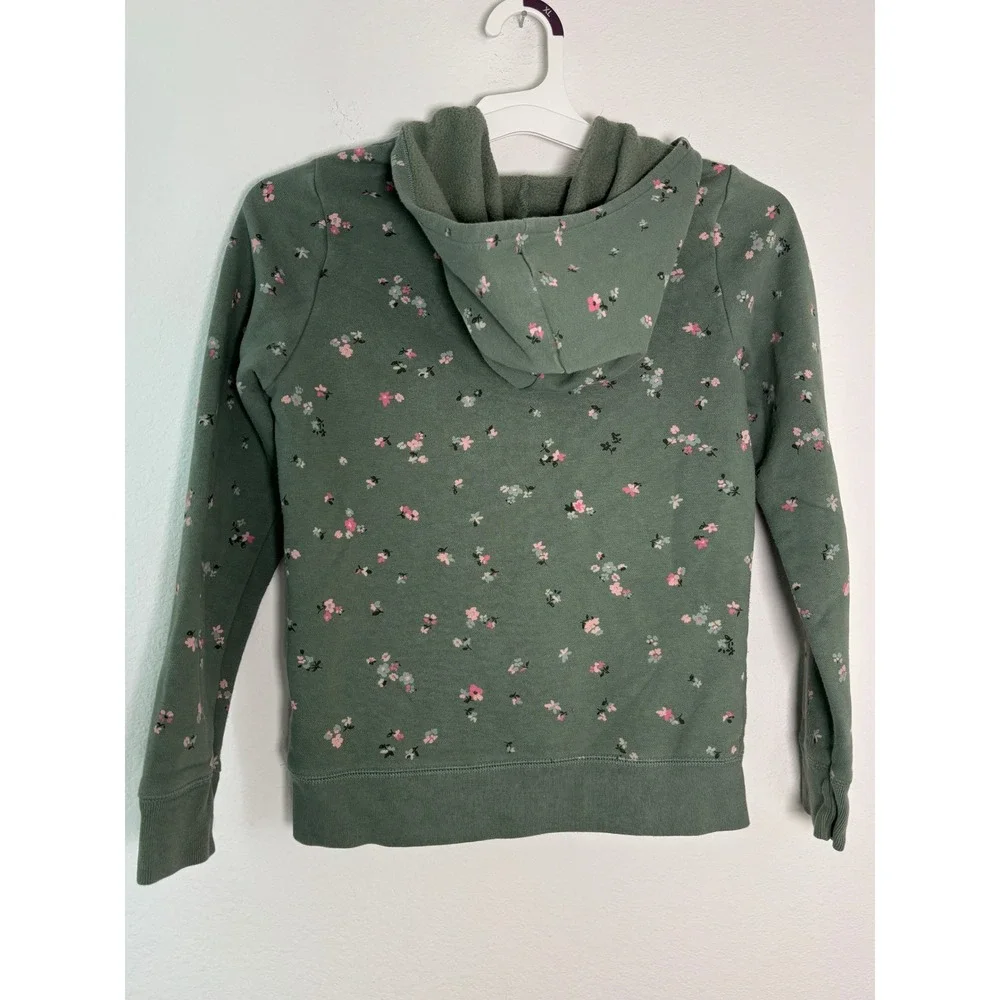 Gap Kids Girls XL 12 Floral Hoodie Sage Green Pink Logo‎ Pullover Sweatshirt
